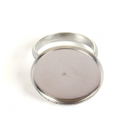 Picture of 304 Stainless Steel Unadjustable Rings Round Silver Tone Cabochon Settings (Fits 20mm Dia.) 17.5mm( 6/8")(US size 7), 1 Piece