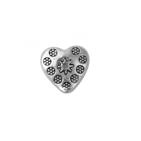 Изображение Цинковый Сплав Бусины Сердце Античное Серебро Цветок Резные 11мм x 10мм, Отверстие:примерно 1.7мм, 50 ШТ