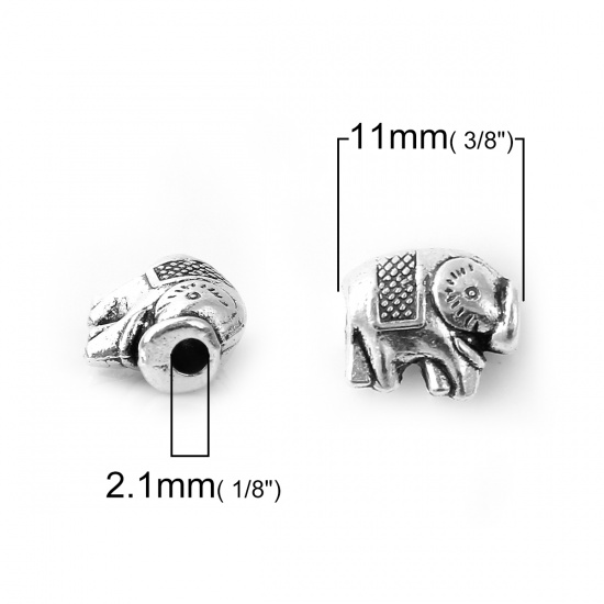 Picture of Zinc Based Alloy Metal Beads Elephant Animal Antique Silver 11mm x 9mm, Hole: Approx 2.1mm, 50 PCs