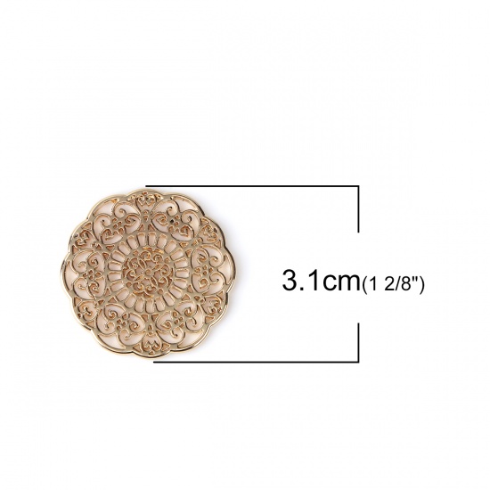 Picture of Zinc Based Alloy Connectors Round Flower Gold Plated Filigree 31mm x 31mm, 10 PCs