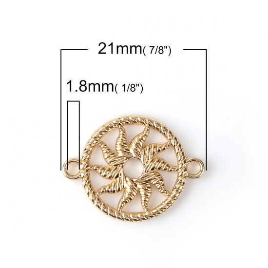 Picture of Zinc Based Alloy Connectors Round Gold Plated Sun Hollow 21mm x 16mm, 10 PCs