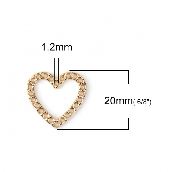 Immagine di Lega di Zinco Connettore Accessori Cuore Oro Placcato Filigrana 20mm x 20mm, 10 Pz