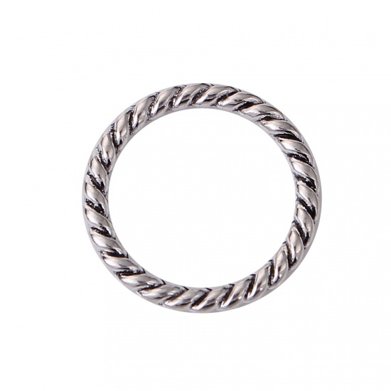 Picture of 2.4mm Zinc Based Alloy Closed Soldered Jump Rings Findings Twisted Antique Silver 20mm Dia, 30 PCs