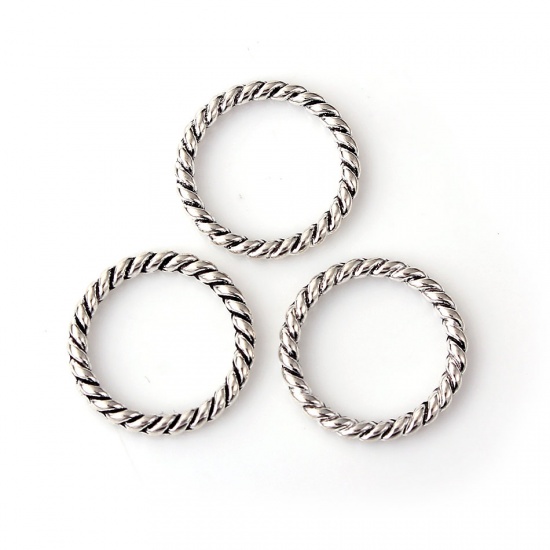 Picture of 2.4mm Zinc Based Alloy Closed Soldered Jump Rings Findings Twisted Antique Silver 20mm Dia, 30 PCs