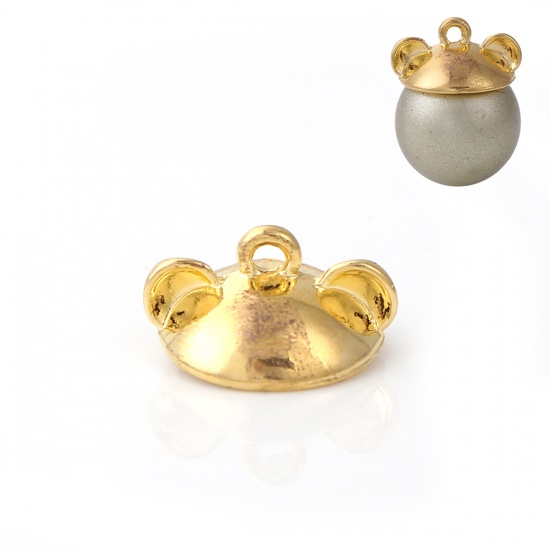 Picture of Zinc Based Alloy Beads Cap With Ear Gold Plated (Fit Beads Size: 14mm Dia.) 16mm x 8mm, 20 PCs