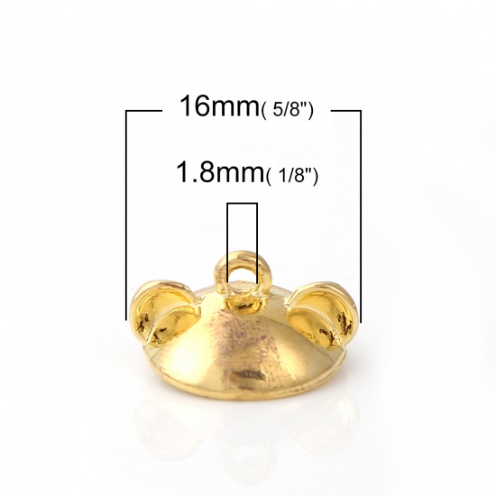 Picture of Zinc Based Alloy Beads Cap With Ear Gold Plated (Fit Beads Size: 14mm Dia.) 16mm x 8mm, 20 PCs