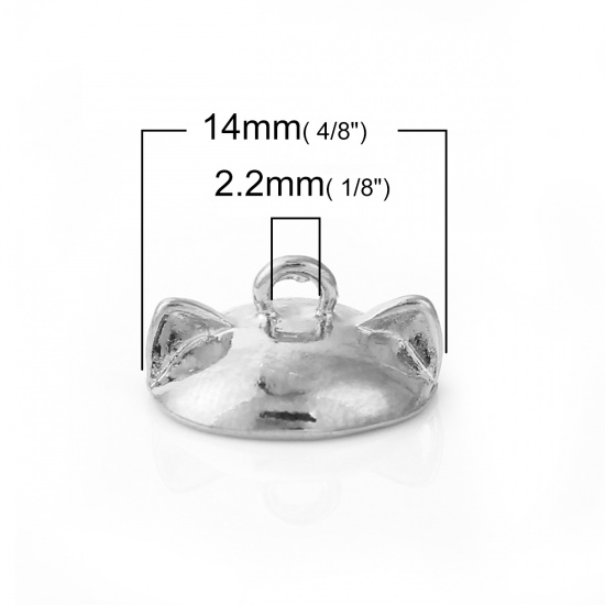 Picture of Zinc Based Alloy Beads Cap With Ear Silver Tone (Fit Beads Size: 14mm Dia.) 14mm x 7mm, 20 PCs