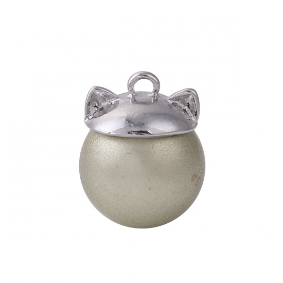 Picture of Zinc Based Alloy Beads Cap With Ear Silver Tone (Fit Beads Size: 14mm Dia.) 14mm x 7mm, 20 PCs