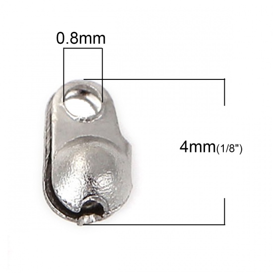 Picture of Stainless Steel Bead Tips (Knot Cover) Clamshell With 2 Closed Loops Silver Tone (Fits 1mm-1.5mm Ball Chain) Silver Tone 4mm( 1/8") x 3mm( 1/8"), 200 PCs