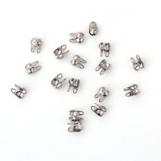 Bild von Edelstahl Quetschkalotten (Für 1mm-1.5mm Kugelkette) Silberfarbe 4mm x 3mm, 200 Stück