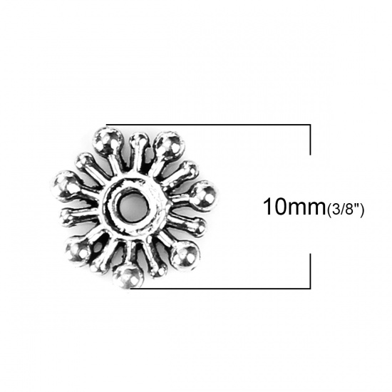 Immagine di Lega di Zinco Separatori Perline Natale Fiocco di Neve Argento Antico Circa 10mm x 10mm, Foro:Circa 1.5mm, 200 Pz