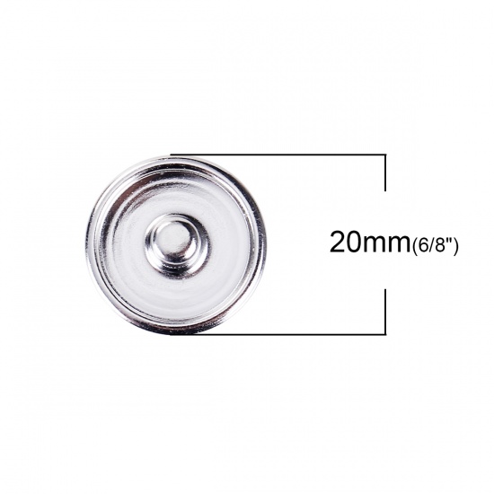 Image de 20mm Bouton Pression pour Bracelet Bouton Pression en Cuivre Rond Argent Mat (Cabochon Rapportable 18mm Dia.), Taille de Poignée: 6mm, 20 Pcs