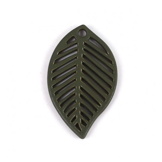 Picture of Zinc Based Alloy Charms Leaf Army Green 28mm(1 1/8") x 17mm( 5/8"), 10 PCs