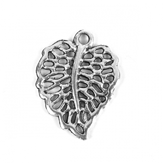Picture of Zinc Based Alloy Charms Leaf Antique Silver Hollow 24mm(1") x 18mm( 6/8"), 50 PCs