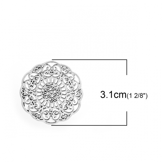 Picture of Zinc Based Alloy Connectors Round Antique Silver Filigree 31mm x 31mm, 10 PCs