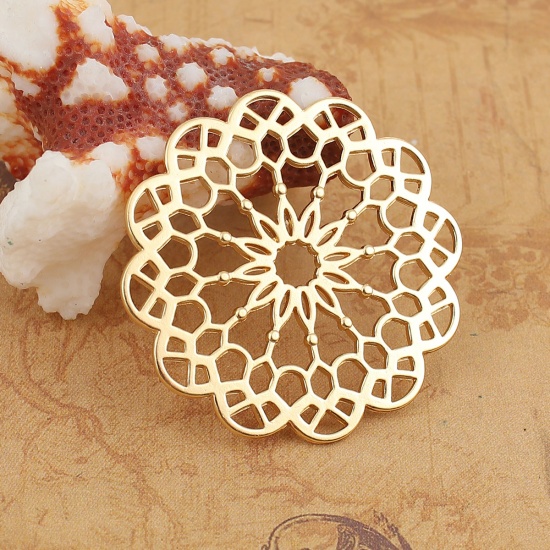 Picture of Zinc Based Alloy Connectors Round Gold Plated Filigree 39mm x 39mm, 10 PCs