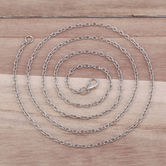Picture of Iron Based Alloy Link Cable Chain Necklace Silver Tone 77cm(30 3/8") long, Chain Size: 3mm x2.4mm( 1/8" x 1/8"), 1 Packet ( 12 PCs/Packet)