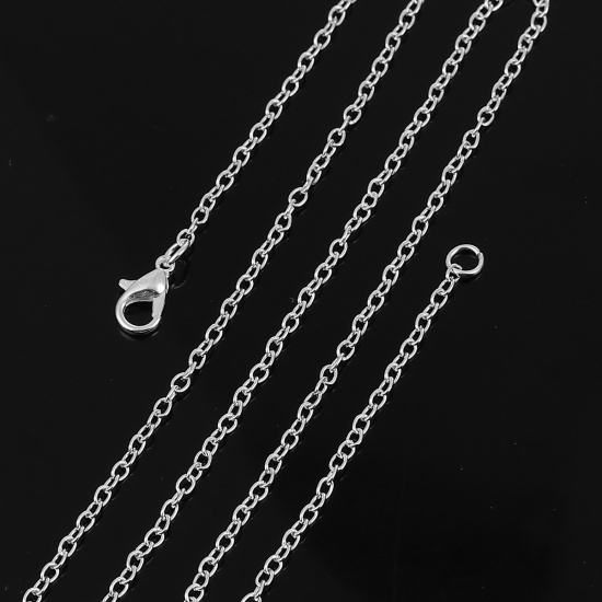 Image de Colliers de Chaînes en Alliage de Fer Argenté Chaîne Maille Forçat 51cm long, Taille de Chaîne: 3mm x 2.3mm, 1 Paquet (12 Pcs/Paquet)