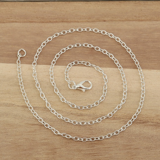 Picture of Iron Based Alloy Link Cable Chain Necklace Silver Plated 51cm(20 1/8") long, Chain Size: 4x2.5mm( 1/8" x 1/8"), 1 Packet ( 12 PCs/Packet)