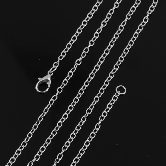Image de Colliers de Chaînes en Alliage de Fer Argent Mat Chaîne Maille Forçat 51cm long, Taille de Chaîne: 4mm x 2.7mm, 1 Paquet (12 Pcs/Paquet)