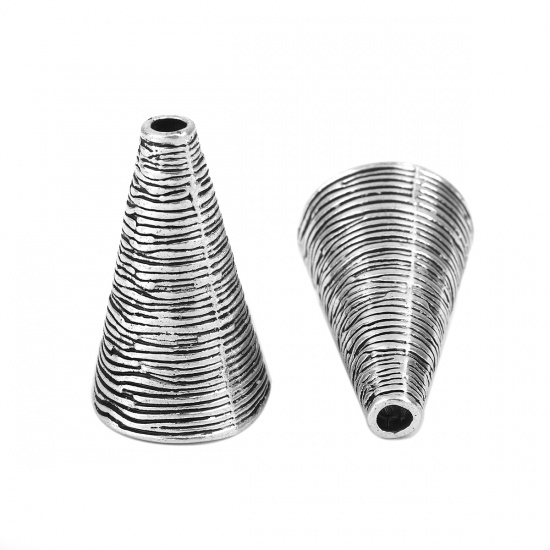 Picture of Zinc Based Alloy Tassel Beads Caps Cone Antique Silver Color (Fit Beads Size: 14mm Dia.) 25mm x 15mm, 20 PCs