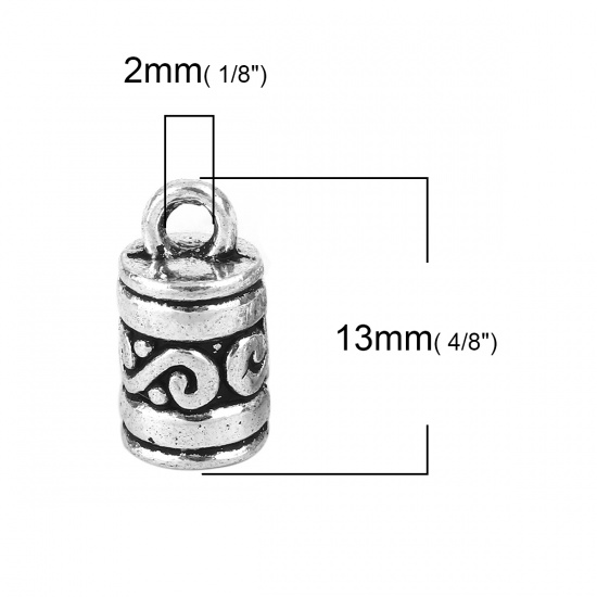 Image de Embouts pour Cordons Cordon pour Collier Bracelet en Alliage de Zinc Colonne Argent Vieilli, Vague, ( pr Cordons: 4.5mm ) 13mmx 7mm, 50 Pcs