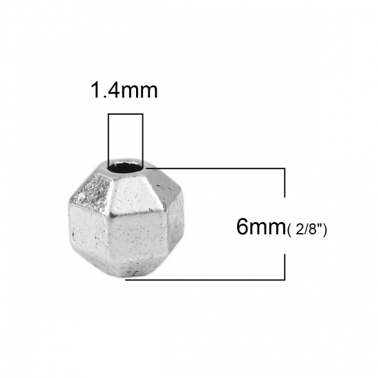 Picture of Zinc Based Alloy Spacer Beads Round Antique Silver Faceted 6mm x 6mm, Hole: Approx 1.4mm, 100 PCs