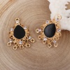 Picture of Zinc Based Alloy Chandelier Connectors Drop Gold Plated Black Enamel Clear Rhinestone 29mm x 23mm, 10 PCs