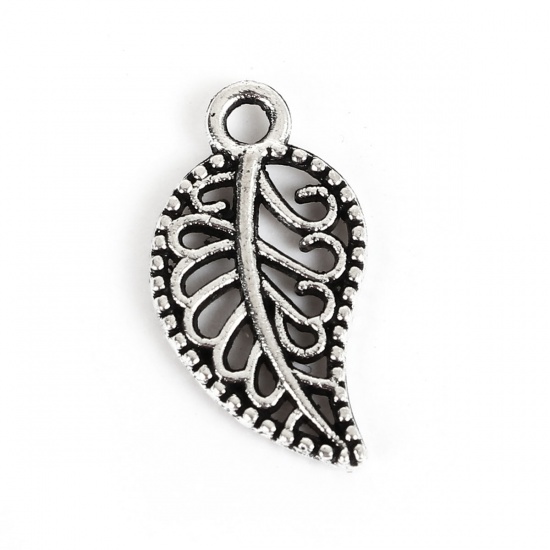 Picture of Zinc Based Alloy Charms Leaf Antique Silver Hollow 14mm( 4/8") x 8mm( 3/8"), 100 PCs