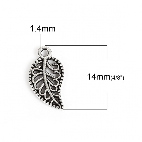Picture of Zinc Based Alloy Charms Leaf Antique Silver Hollow 14mm( 4/8") x 8mm( 3/8"), 100 PCs