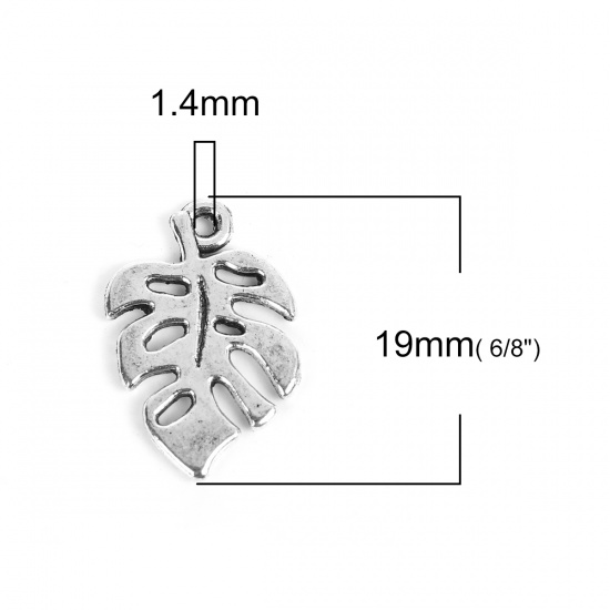 Picture of Zinc Based Alloy Charms Leaf Antique Silver Hollow 19mm( 6/8") x 12mm( 4/8"), 50 PCs