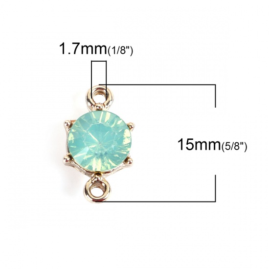 Picture of Zinc Based Alloy & Resin AB Rainbow Color Aurora Borealis Connectors Round Gold Plated Faceted Green Blue Rhinestone 15mm x 9mm, 10 PCs