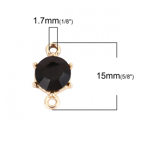 Picture of Zinc Based Alloy & Resin AB Rainbow Color Aurora Borealis Connectors Round Gold Plated Faceted Black Rhinestone 15mm x 9mm, 10 PCs