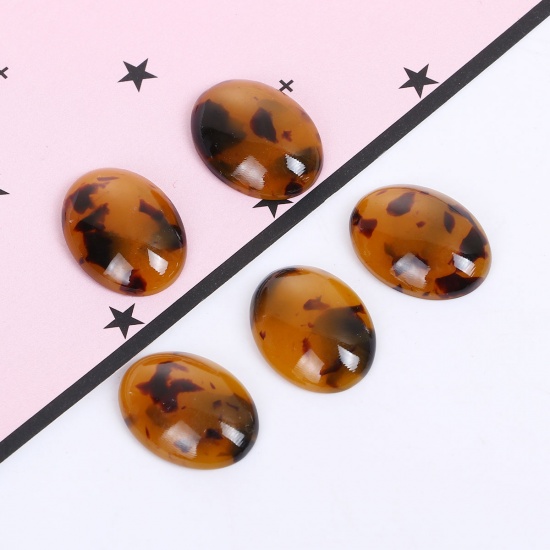 Picture of Acetic Acid Resin Acetimar Marble Dome Seals Cabochon Oval Brown & Coffee 19mm x14mm( 6/8" x 4/8") - 18mm x13mm( 6/8" x 4/8"), 10 PCs
