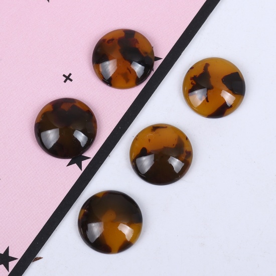 Picture of Acetic Acid Resin Acetimar Marble Dome Seals Cabochon Round Coffee & Brown 12mm( 4/8") Dia, 10 PCs