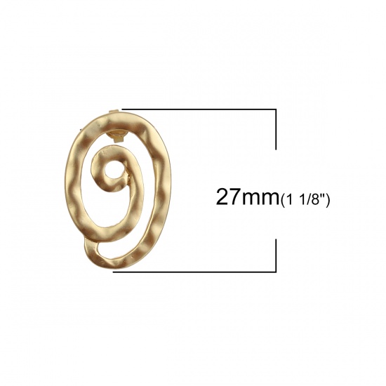 Picture of Boho Chic Ethnic Style Ear Post Stud Earrings Matt Gold Spiral 27mm(1 1/8") x 18mm( 6/8"), Post/ Wire Size: (20 gauge), 2 Pairs