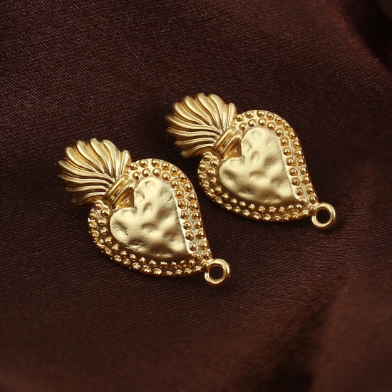 Image de Boucles d'Oreilles Puces Puces d'oreille en Alliage de Zinc Cœur Or Mat avec Boucle, 31mm x 17mm, Epaisseur de Fil: (20 gauge) 2 Paires