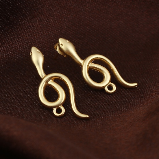 Immagine di Lega di Zinco Orecchini a Perno Tappi di Orecchini Serpente Oro Opaco W/ Loop 30mm x 12mm, Diametro Filo: (20 misura), 2 Paia