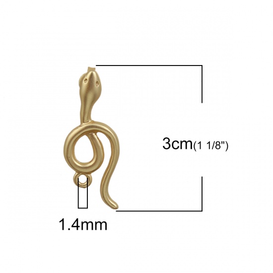Picture of Zinc Based Alloy Boho Chic Ethnic Style Ear Post Stud Earrings Findings Snake Matt Gold W/ Loop 30mm x 12mm, Post/ Wire Size: (20 gauge), 2 Pairs