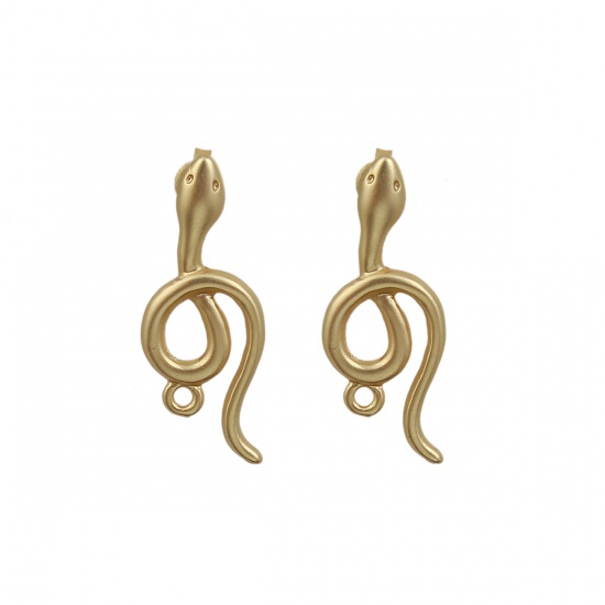 Picture of Zinc Based Alloy Boho Chic Ethnic Style Ear Post Stud Earrings Findings Snake Matt Gold W/ Loop 30mm x 12mm, Post/ Wire Size: (20 gauge), 2 Pairs
