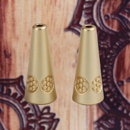 Picture of Zinc Based Alloy Boho Chic Ethnic Style Tassel Beads Cap Cone Matt Gold Flower 21mm x 8mm, 5 PCs