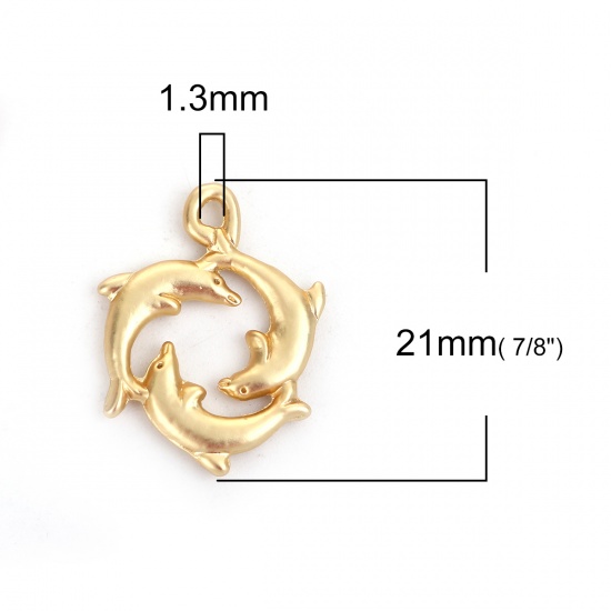 Picture of Zinc Based Alloy Charms Dolphin Animal Matt Gold 21mm( 7/8") x 16mm( 5/8"), 10 PCs