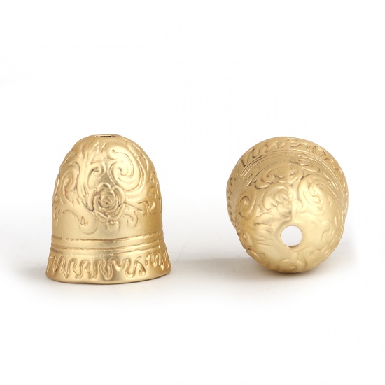 Immagine di Lega di Zinco Stile Bohemien Perle per Supporto di Nappa Cono Oro Opaco Fiore Disegno 23mm x 21mm, 2 Pz