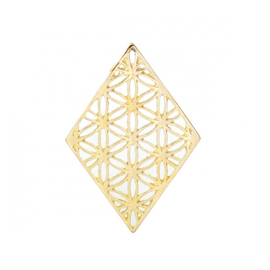 Picture of Zinc Based Alloy Flower Of Life Embellishments Rhombus Gold Plated Hollow 39mm(1 4/8") x 27mm(1 1/8"), 10 PCs
