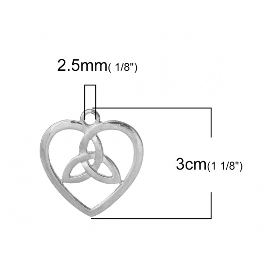 Picture of Zinc Based Alloy Pendants Heart Silver Tone Celtic Knot Hollow 30mm(1 1/8") x 28mm(1 1/8"), 10 PCs