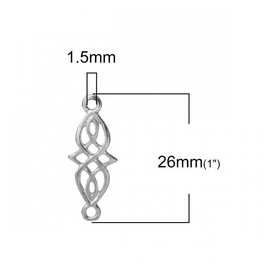 Immagine di Lega di Zinco Charms Accessori Nodo Celtico Tono Argento Filigrana 26mm x 10mm, 30 Pz