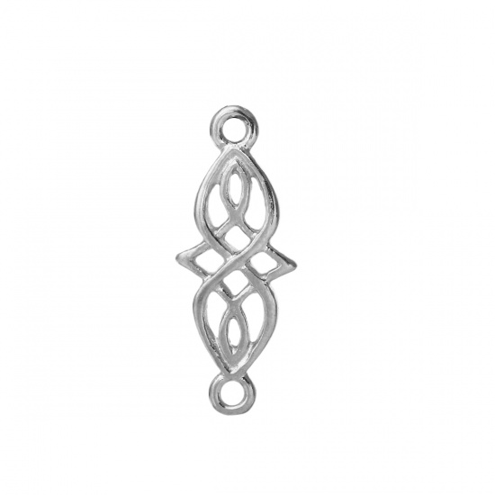 Immagine di Lega di Zinco Charms Accessori Nodo Celtico Tono Argento Filigrana 26mm x 10mm, 30 Pz