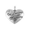 亜鉛合金 チャーム ハート 銀古美 文字 " In Loving Memory" 彫刻 透明ラインストーン 17mmx 17mm、 10 個 の画像