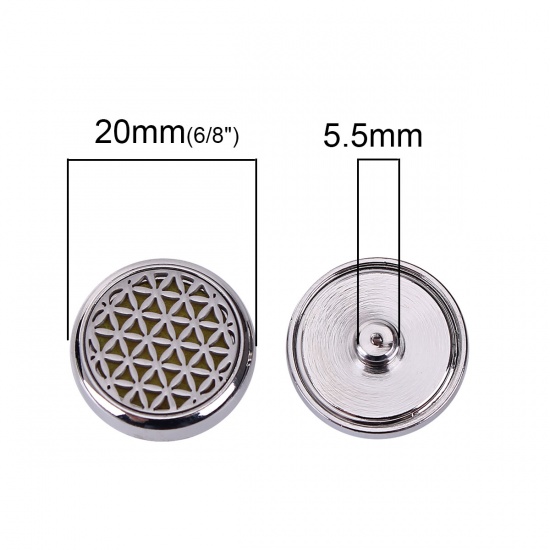 Picture of 20mm Copper & Stainless Steel Snap Button Fit Snap Button Bracelets Round Silver Tone Yellow Felt Oil Diffuser Pads Flower Of Life , Knob Size: 5.5mm( 2/8"), 1 Piece