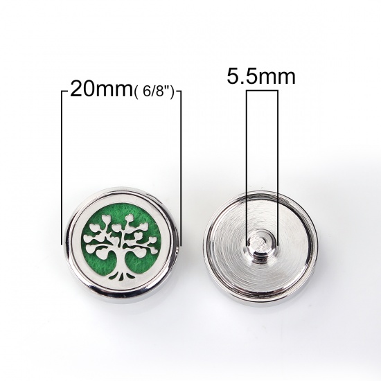 Picture of 20mm Copper & Stainless Steel Snap Button Fit Snap Button Bracelets Round Silver Tone Green Felt Oil Diffuser Pads Tree , Knob Size: 5.5mm( 2/8"), 1 Piece